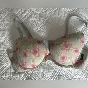 Vince Camuto Gray & Pink Floral Lightly Lined Floral Push Up Bra 36B EUC